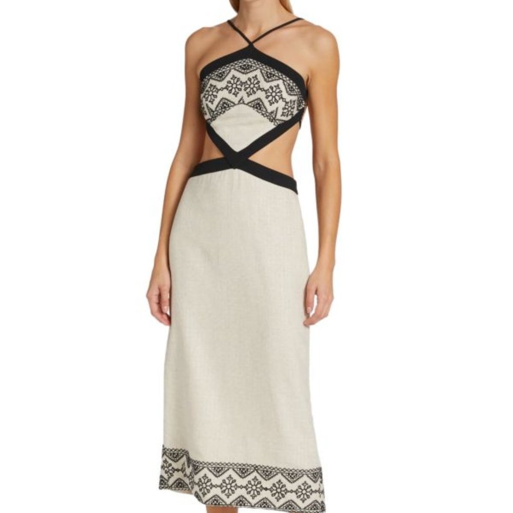PatBo Embroidered Cut Out Midi Dress Size 12 New w/Tags $695 Original